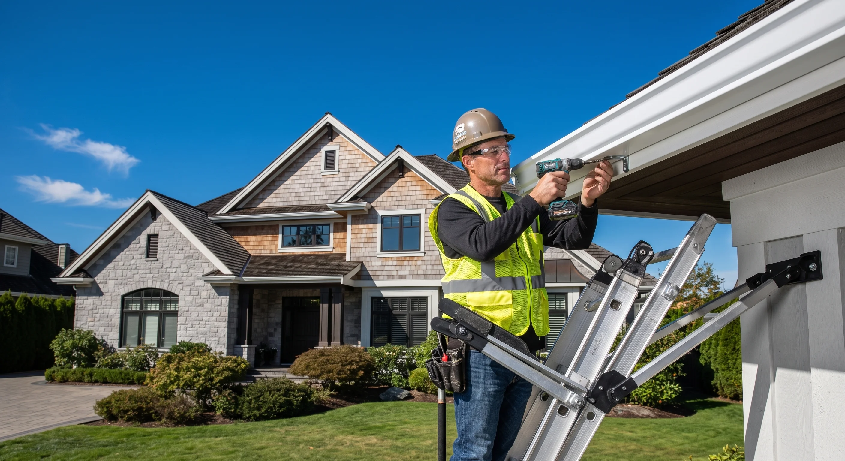 Professional residential gutter installation with hidden screw hangers in Topeka KS
